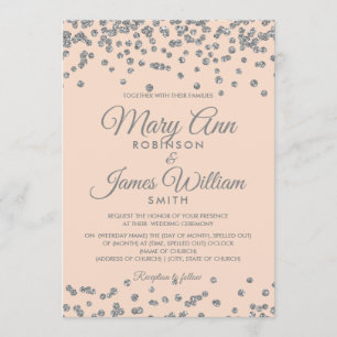 Elegant Wedding Silver Faux Glitter Confetti Blush Invitation