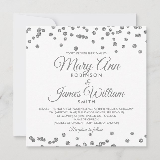 Elegant Wedding Silver Faux Glitter Confetti Invitation (Front)