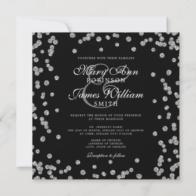 Elegant Wedding Silver Glitter Confetti Black (Front)