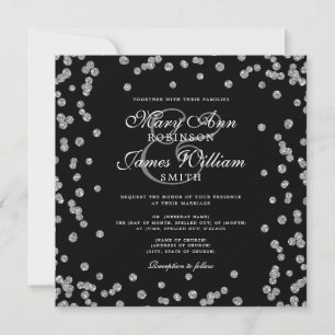 Elegant Wedding Silver Glitter Confetti Black