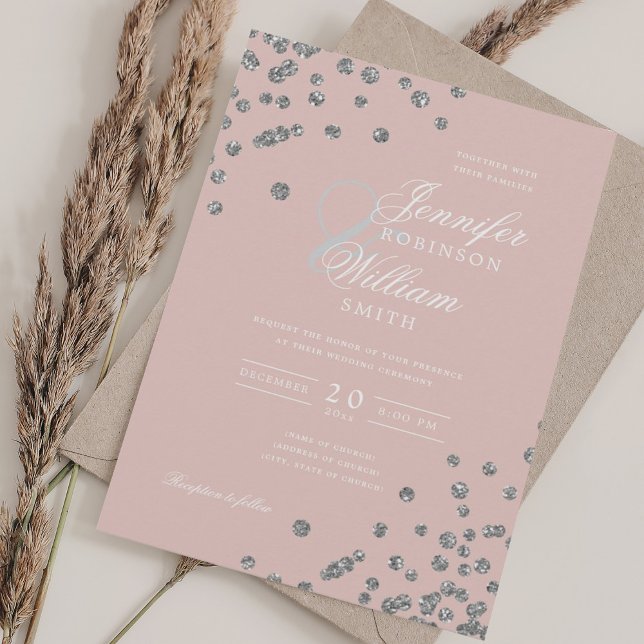Elegant Wedding Silver Glitter Confetti Blush Invitation (Elegant Wedding Silver Glitter Confetti Blush Invitation)