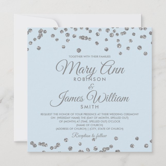 Elegant Wedding Silver Glitter Confetti Ice Blue Invitation (Front)