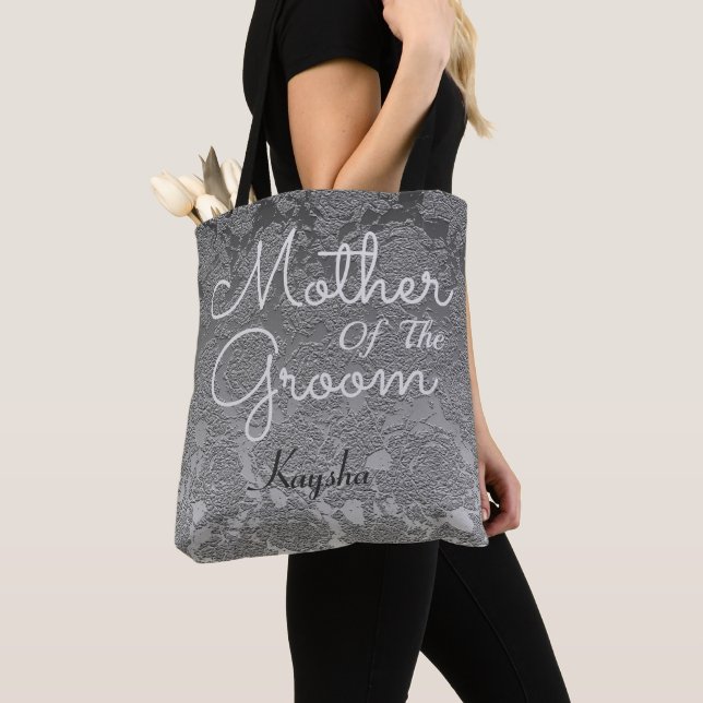 Elegant Wedding Silver Grey Mother Of The Groom Tote Bag (Close Up)