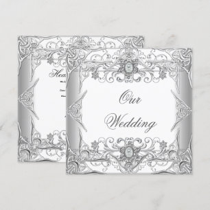 Elegant Wedding Silver White Diamond Jewel Invitation