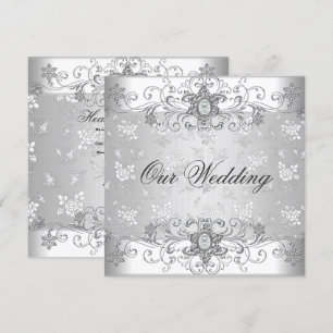 Elegant Wedding Silver White Diamond Jewel Lace Invitation