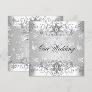 Elegant Wedding Silver White Diamond Jewel Lace Invitation