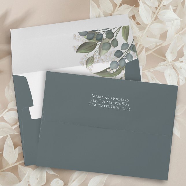 Elegant Wedding Simple Boho Return Address Envelope (Simple elegant eucalyptus leaves, greenery, and babies breath)