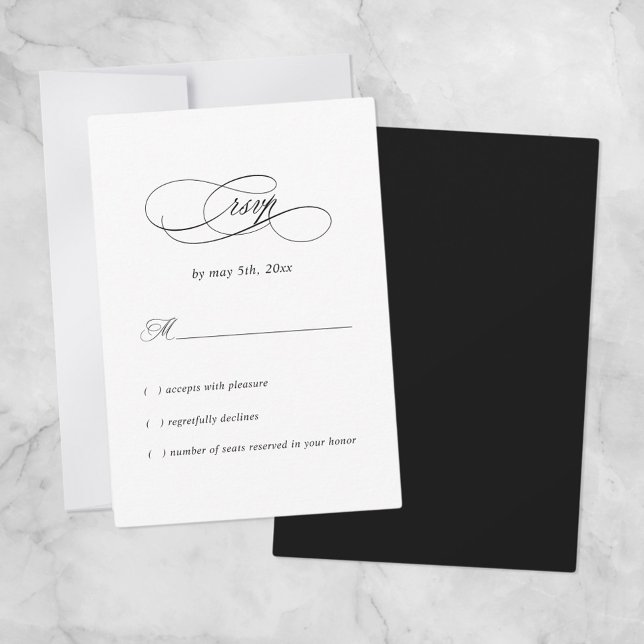 Elegant Wedding Simple Minimilistic Black & White  RSVP Card (Creator Uploaded)