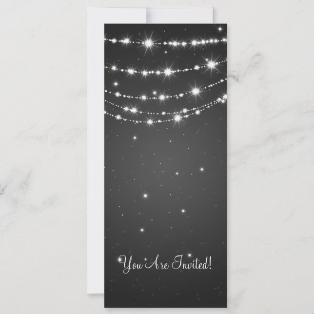 Elegant Wedding Sparkling Chain Black Invitation (Front)