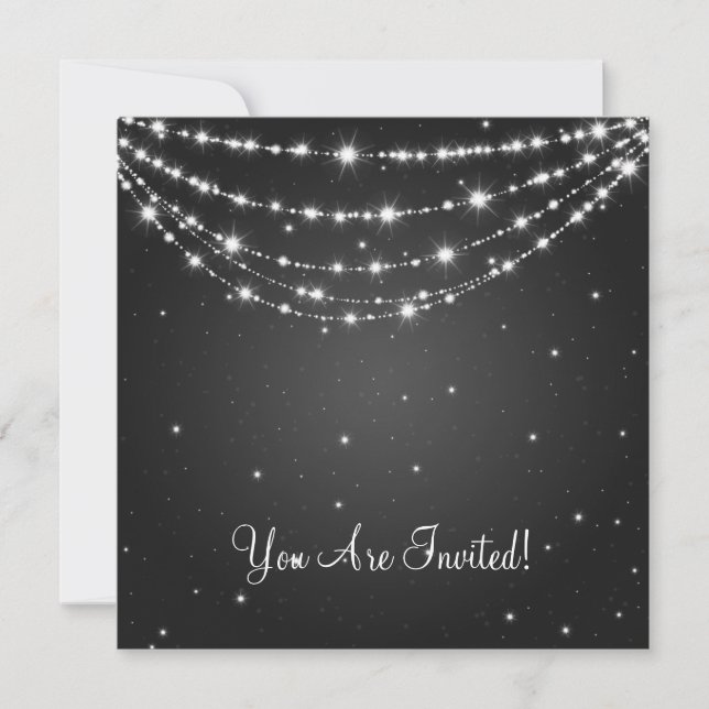 Elegant Wedding Sparkling Chain Black Invitation (Front)