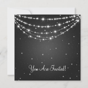 Elegant Wedding Sparkling Chain Black Invitation