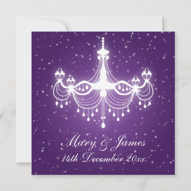 Elegant Wedding Sparkling Chandelier Purple Invitation (Front)