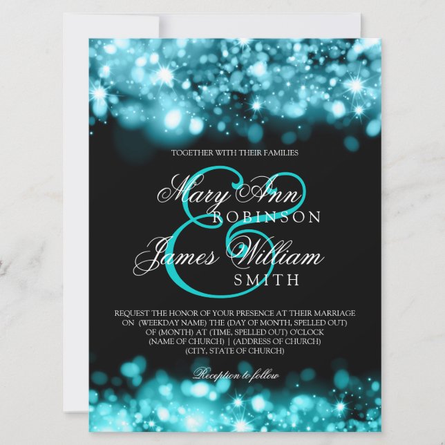 Elegant Wedding Sparkling Lights Turquoise Invitation (Front)