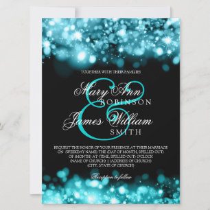Elegant Wedding Sparkling Lights Turquoise Invitation
