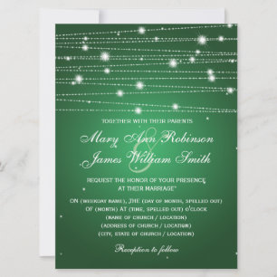 Elegant Wedding Sparkling Lines Emerald Green Invitation