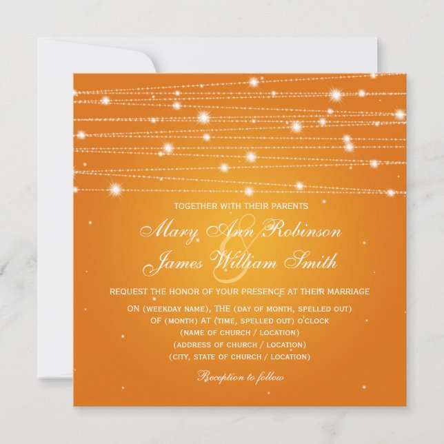 Elegant Wedding Sparkling Lines Orange Invitation (Front)