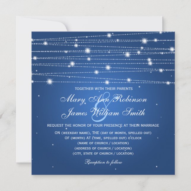 Elegant Wedding Sparkling Lines Sapphire Blue Invitation (Front)