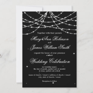 Elegant Wedding Sparkling String Black Invitation