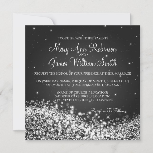 Elegant Wedding Sparkling Wave 2 Black Invitation (Front)