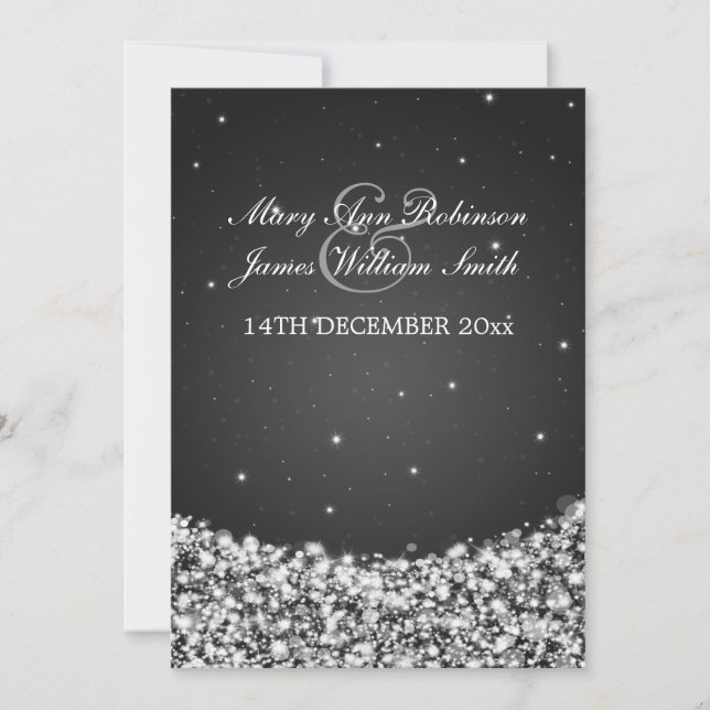 Elegant Wedding Star Sparkle Black Invitation (Front)