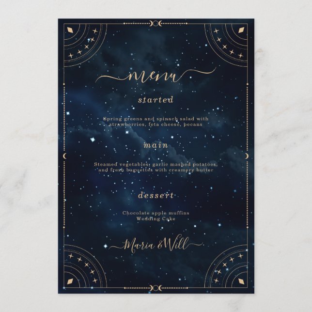 Elegant Wedding starry night Wedding Menu (Front)