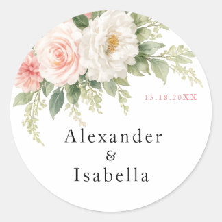 Elegant Wedding Sticker Blush Rose Floral Garden