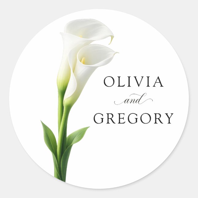 Elegant Wedding Sticker Calla Lily White Editable (Front)