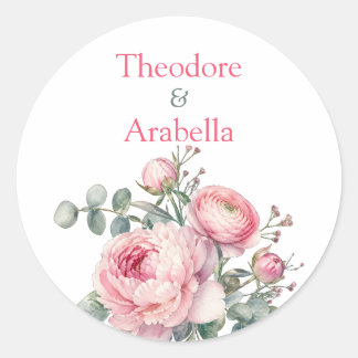 Elegant Wedding Sticker Peony Floral Blush Pink