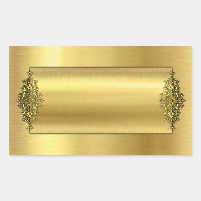 Elegant Wedding Stickers, Gold Rectangular Sticker (Front)