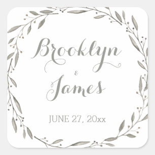 Elegant Wedding Stickers Grey Floral Wreath