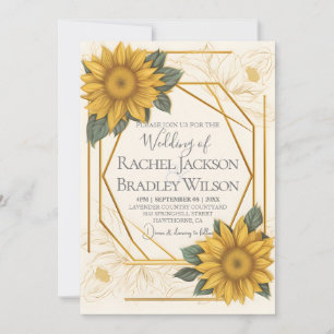 Elegant Wedding Sunflower Abstract Gold Frame Invitation