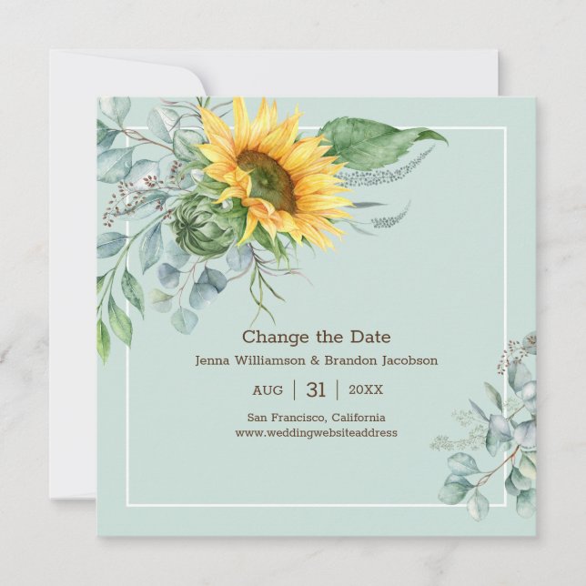 Elegant Wedding Sunflower Change the Date Save The Date (Front)