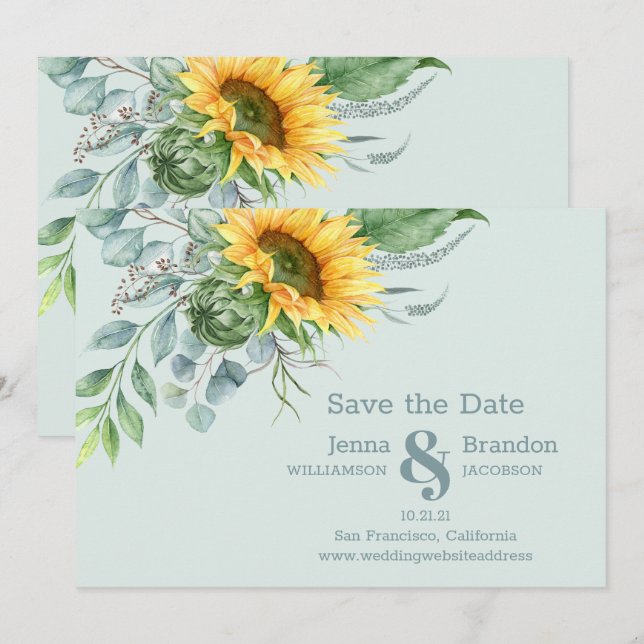 Elegant Wedding Sunflower Save the Date  (Front/Back)