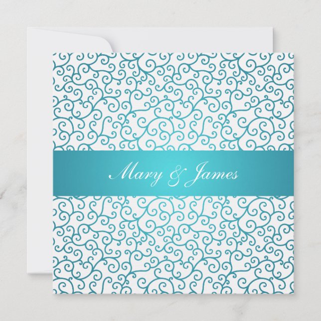 Elegant Wedding Swirls Pattern Aqua Blue Invitation (Front)