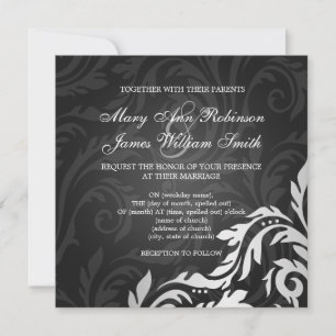 Elegant Wedding Swirly Flourish Black Invitation