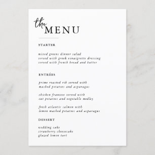 Elegant Wedding Table Menu Cards Flat Menu