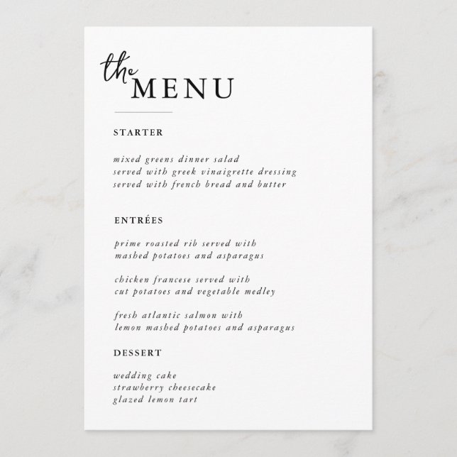 Elegant  Wedding Table Menu Cards Flat Menu (Front)