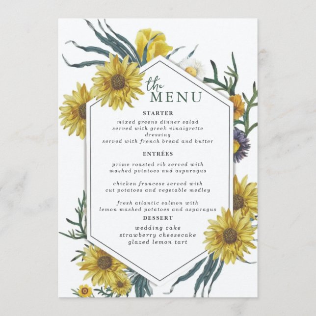 Elegant  Wedding Table Menu Cards Flat Menu (Front)