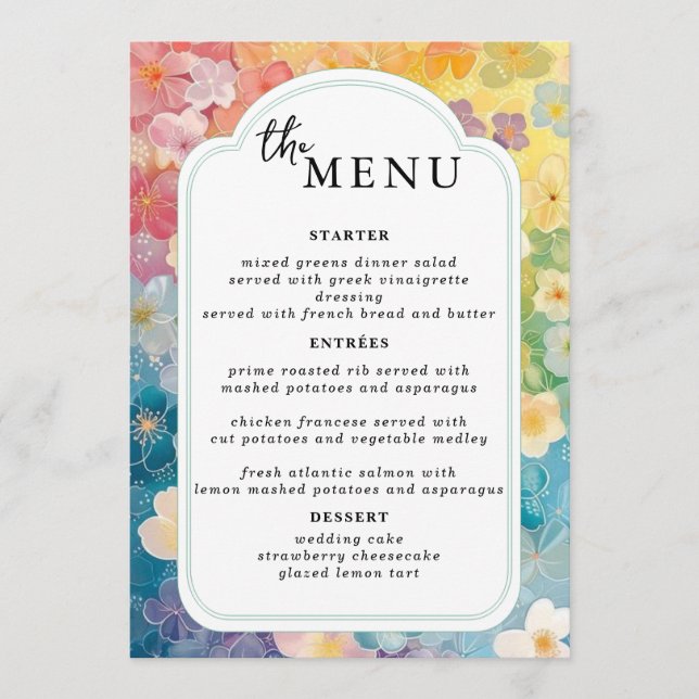 Elegant  Wedding Table Menu Cards Flat Menu (Front)