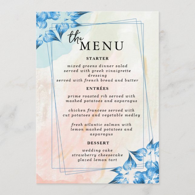 Elegant  Wedding Table Menu Cards Flat Menu (Front)