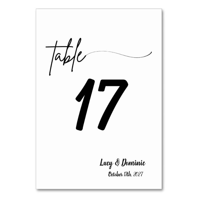 Elegant Wedding Table Number Card (Front)