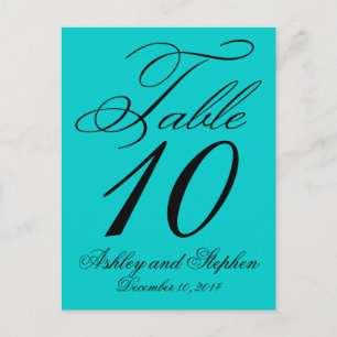 Elegant  Wedding Table Number Cards Aqua Blue