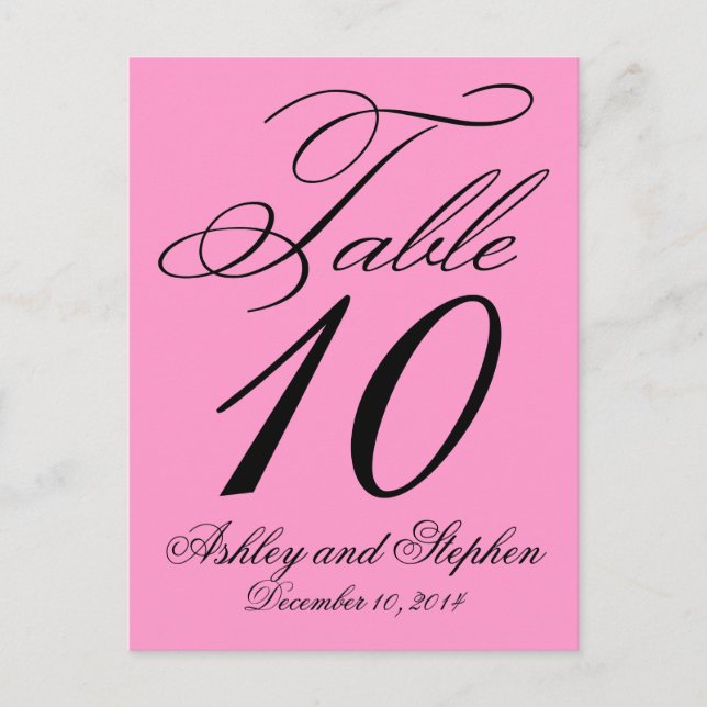 Elegant  Wedding Table Number Cards Hot Pink (Front)