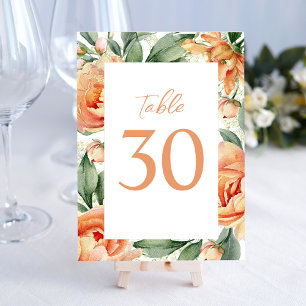 Elegant Wedding Table Number Peach Floral 