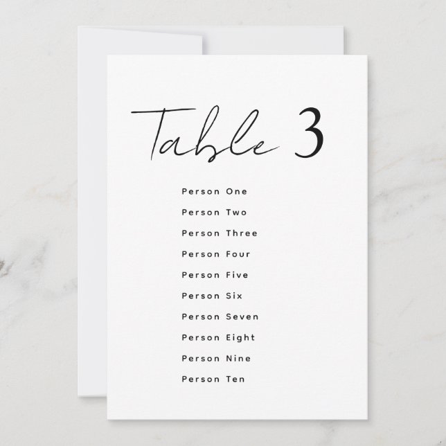 Elegant Wedding Table Number Script Seating Chart (Front)
