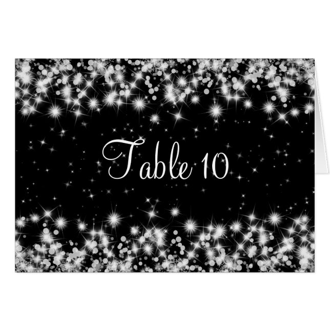 Elegant Wedding Table Number Winter Sparkle Black (Front Horizontal)