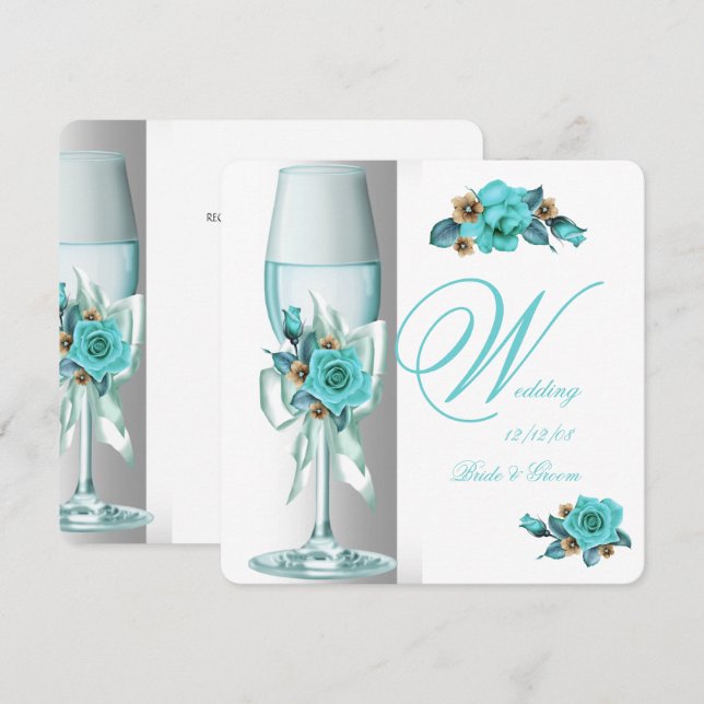 Elegant Wedding Teal White Beige Rose Champagne Invitation (Front/Back)