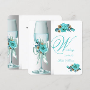 Elegant Wedding Teal White Beige Rose Champagne Invitation