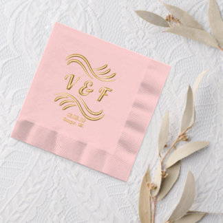 Elegant Wedding Text and Swash Lines Foil Napkins