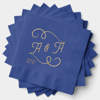 Elegant Wedding Text and Swash Lines Foil Napkins